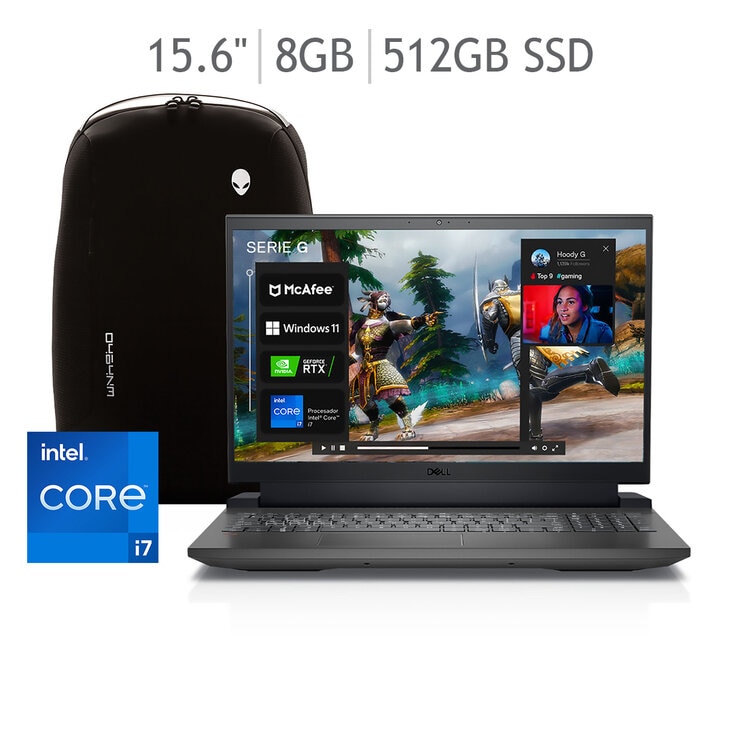 Dell Gaming Laptop NB 11th Gen Intel Core i7-11800H 8GB+512GB SSD Nvidia GeForce RTX 3050 con Mochila