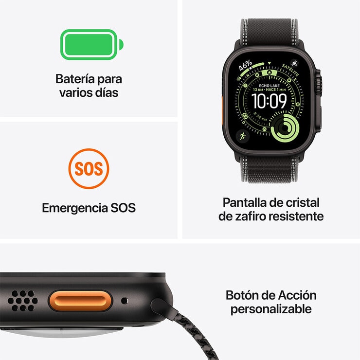 Apple Watch Ultra 3 (GPS + Celular) 49mm Titanio Negro + Correa Trail Negro Carbon - Talla M/L