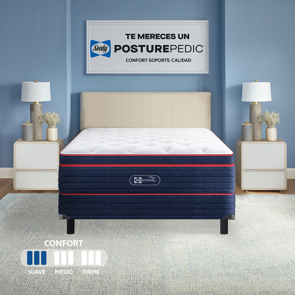 Sealy, Embody Soft Red, Colchón y Box Individual
