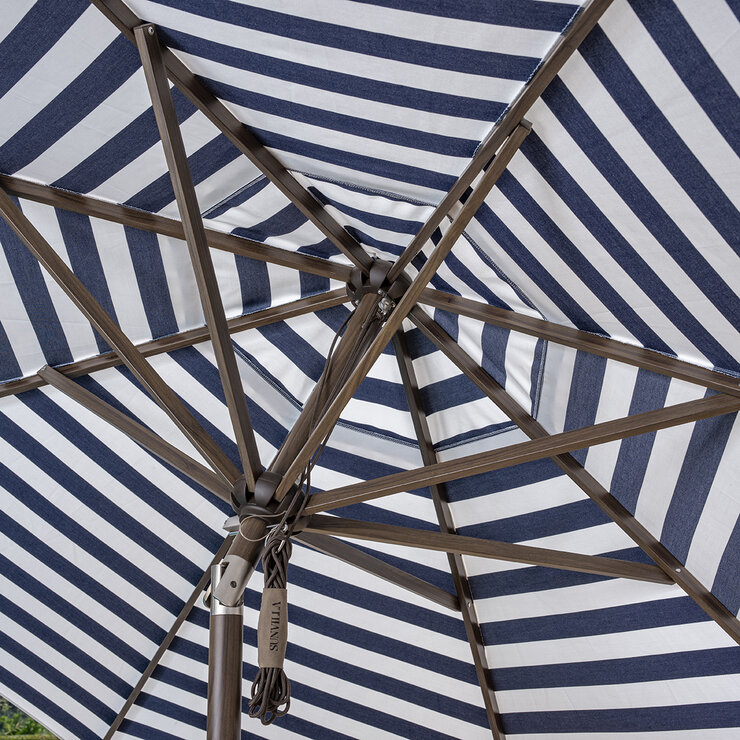 SunVilla, Sombrilla Cabana Redonda de Rayas con Poste Recto de 3.3m, Color Azul