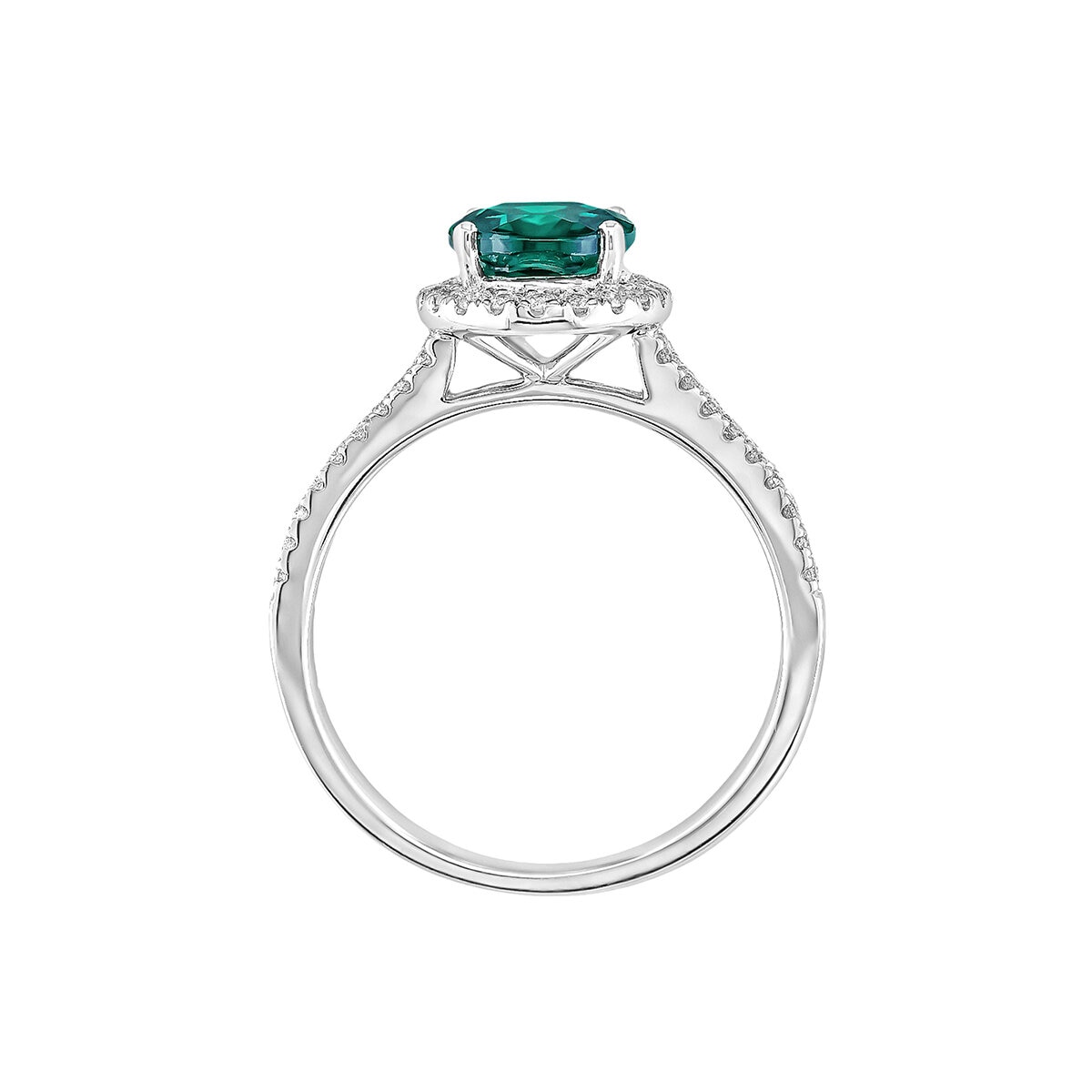 Anillo de Esmeralda Creada con Diamantes, 0.33ctw, Oro Blanco 14K