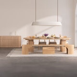 Transformer Table, Set de Comedor Redondo Expandible Capacidad de hasta 10 Personas, 100% Madera, Color Roble, con Aparador Transformer Table, Set de Comedor Redondo Expandible Capacidad de hasta 10 Personas, 100% Madera, Color Roble, con Aparador