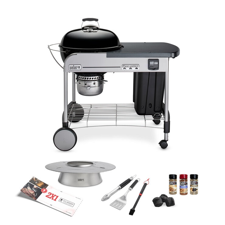 Weber, Performer Deluxe 22" Asador de Carbón + Accesorios + Grill Academy