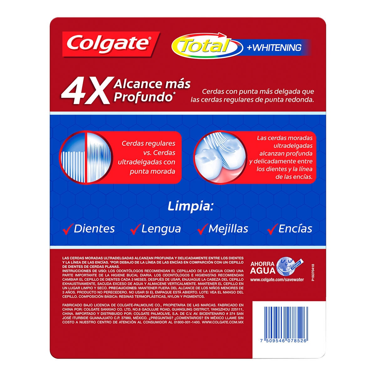 Colgate Cepillos de Dientes Total Whitening 8 pzas 