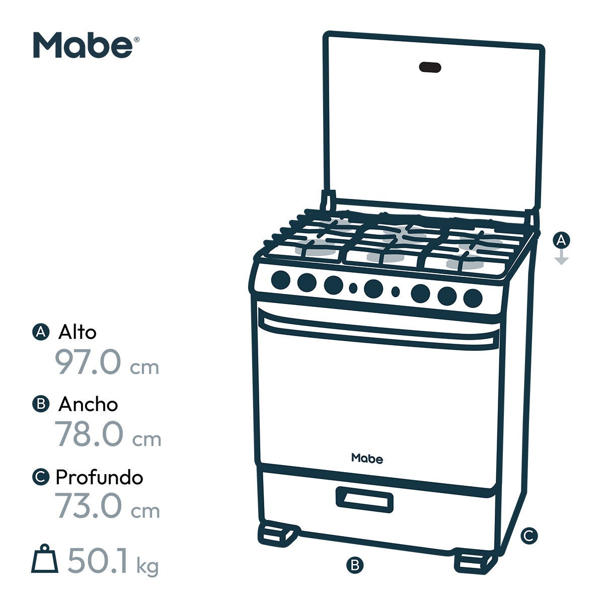 Mabe Estufa de Gas de Piso 76 cm con Air Fry con 6 Quemadores Mabe Estufa de Gas de Piso 76 cm con Air Fry con 6 Quemadores