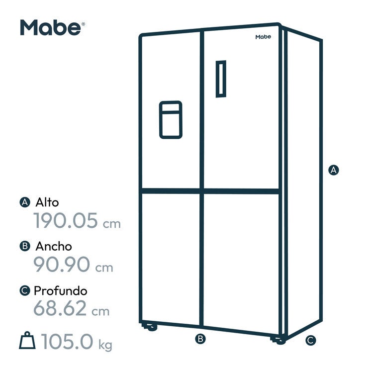 Mabe Refrigerador 21' 4 Puertas Cristal Negro Mabe Refrigerador 21' 4 Puertas Cristal Negro