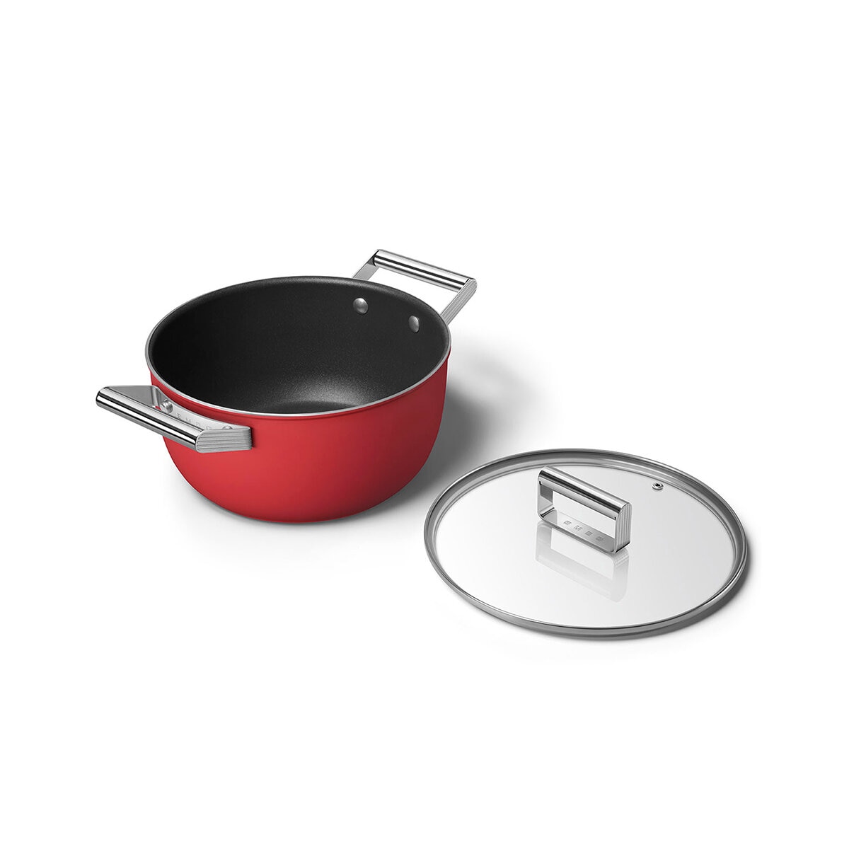 Smeg Olla de 24cm con Tapa de Cristal rojo