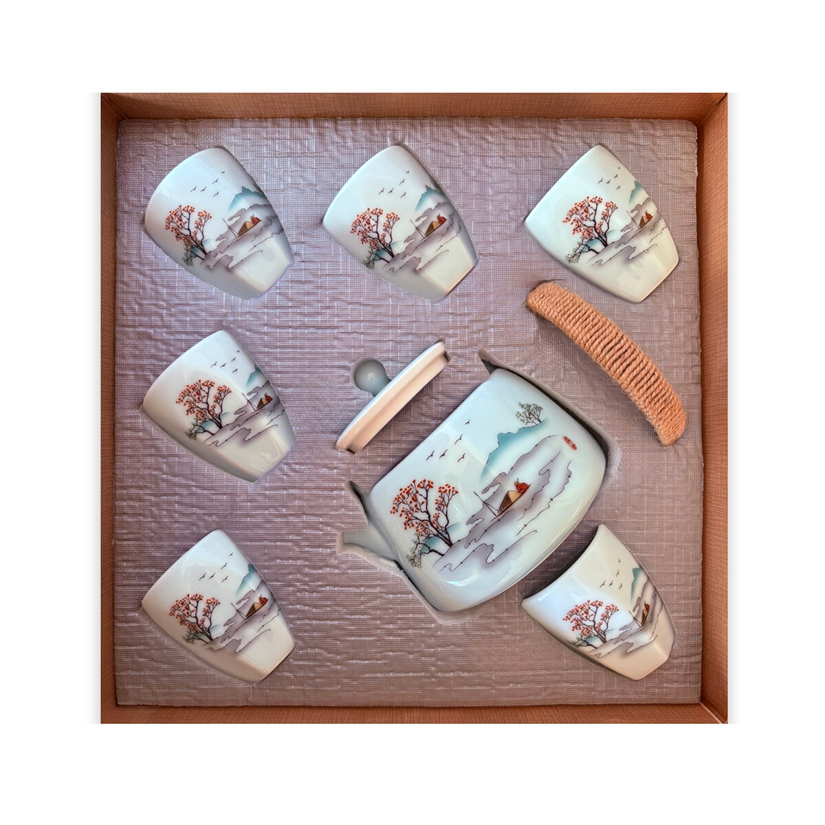 Zoma Tea Collection Juego de Tetera de Porcelana de 720 ml con 6 tazas y 2 sobres de té