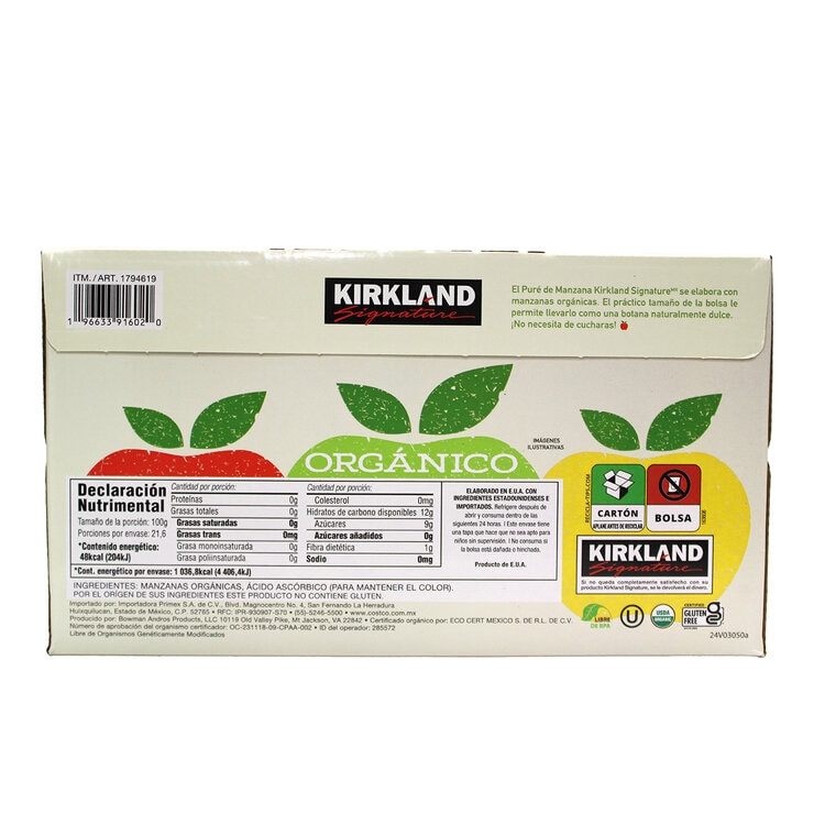 Kirkland Signature Puré de Manzana Orgánico 24 pzs de 90 g