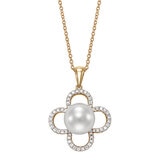 Dije de Perla Cultivada, 8-8.5mm, Con Diamantes .19ctw, Oro Amarillo de 14K