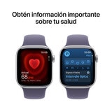 Apple Watch Series 11 (GPS + Celular) 42mm Aluminio Plata + Correa Deportiva Morado Niebla + Talla S/M