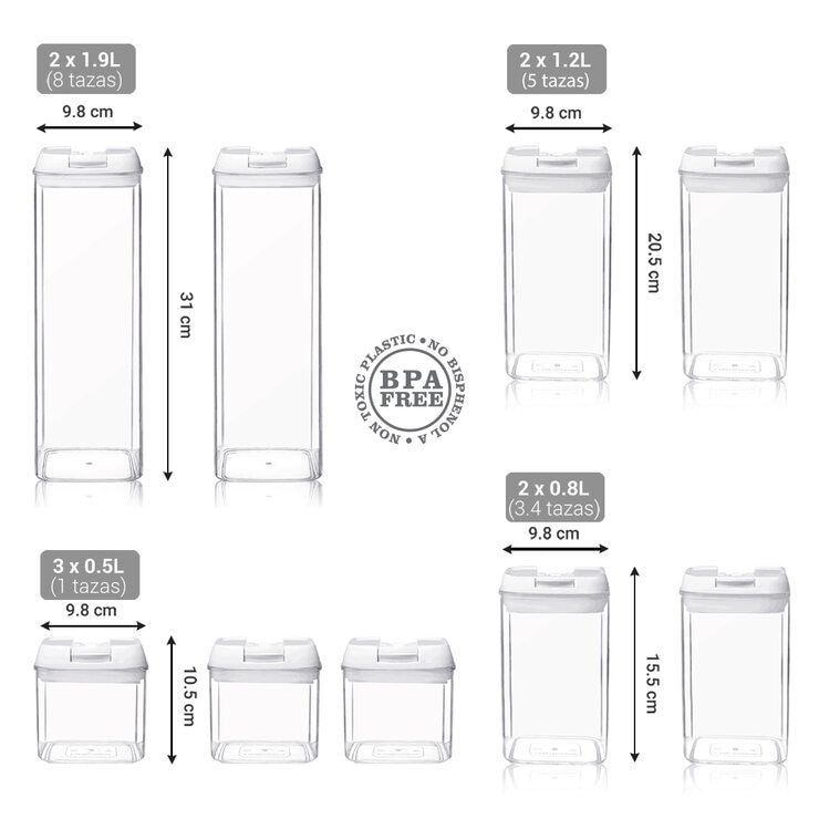 AG, Set de 9 contenedores para cocina con tapa hermética, Tapa Color Blanco