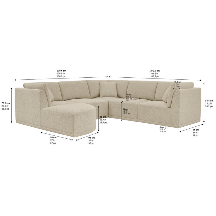 Thomasville, Seccional Modular de Tela de 6 piezas con Otomano Curvado