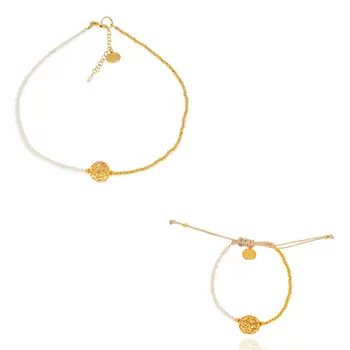 Ablime, Juego de Pulsera y Collar, Colección Mándalas, con Perlas de Río
