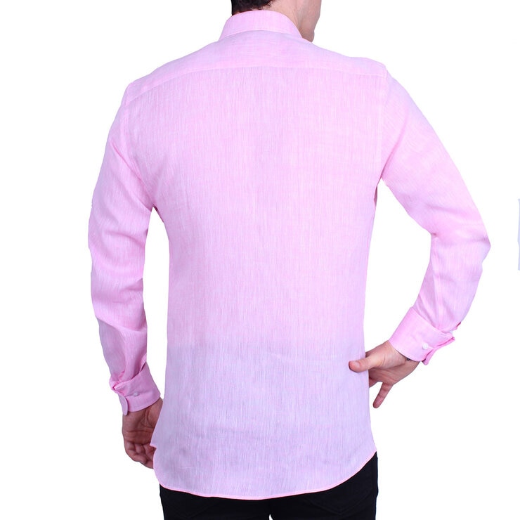 Emporio Colombo, Camisa de Lino para Caballero Corte Regular/Slim en Varias Tallas, Color Rosa Emporio Colombo, Camisa de Lino para Caballero Corte Regular/Slim en Varias Tallas, Color Rosa