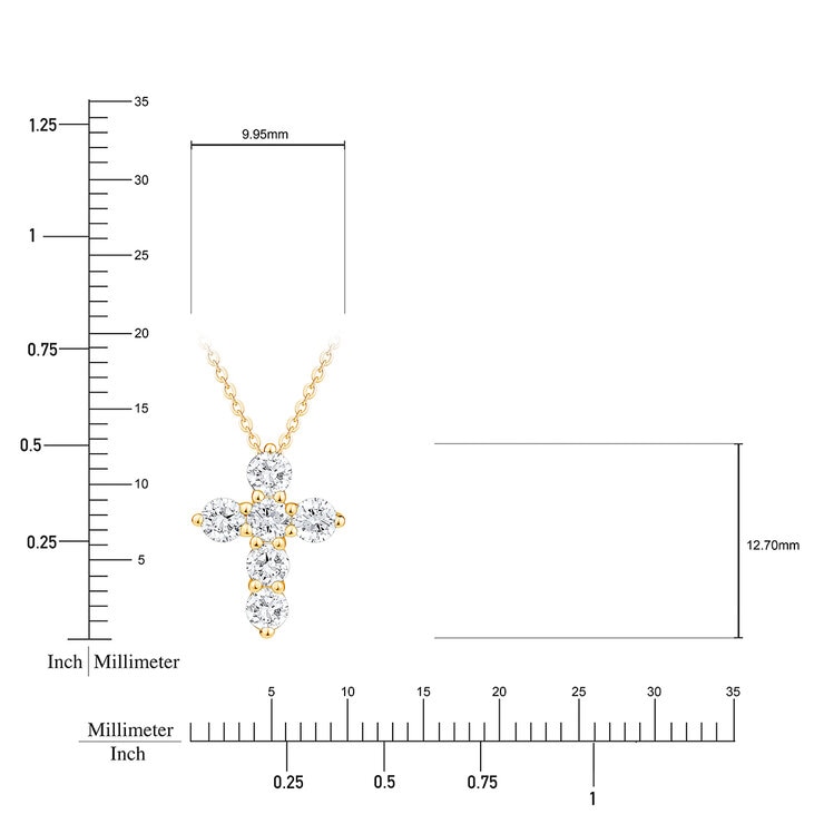 Collar con Dije de Cruz, Oro de 14 K, 0.50 CT