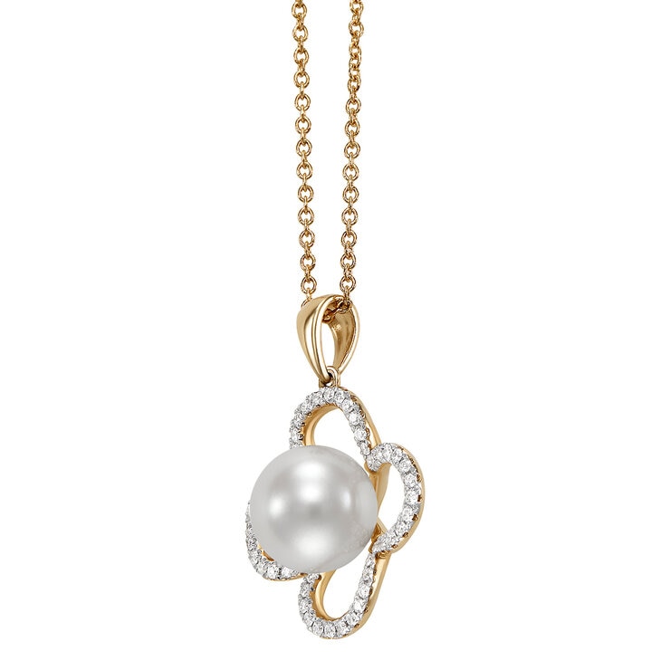 Dije de Perla Cultivada, 8-8.5mm, Con Diamantes .19ctw, Oro Amarillo de 14K