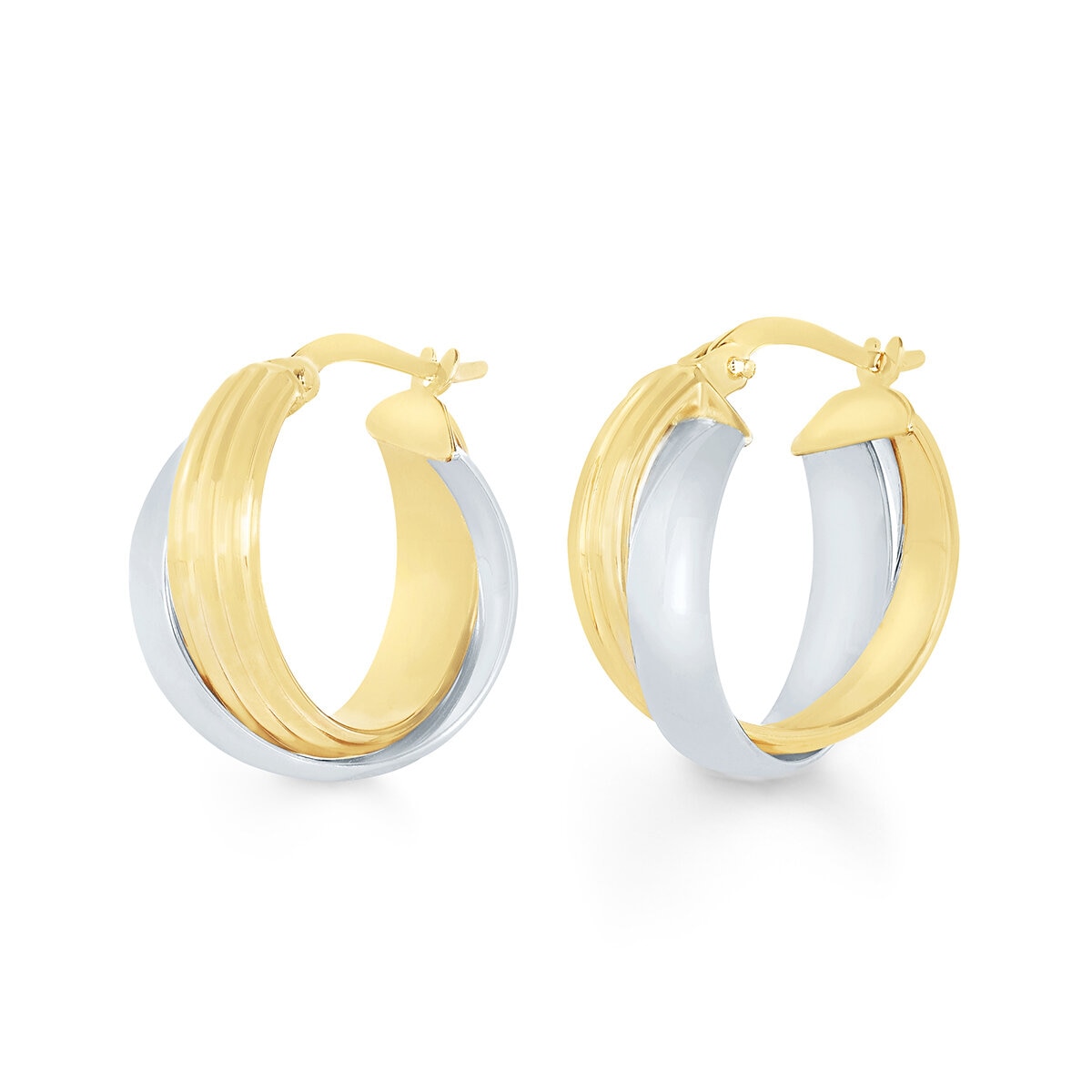 Aretes, Arracadas de Doble Fila, Oro Dos Tonos de 14K