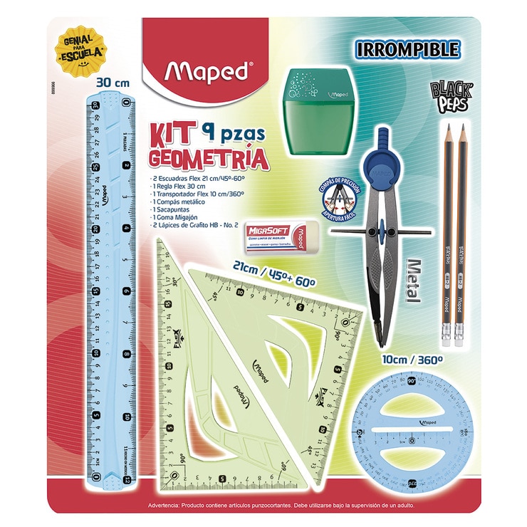 Juego De 10 Piezas De Geometria De Estudio Combinada Incluye 2 Compases De ... 
