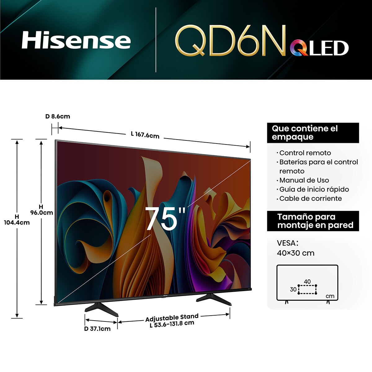 Hisense Pantalla 75" QLED 4K Google TV