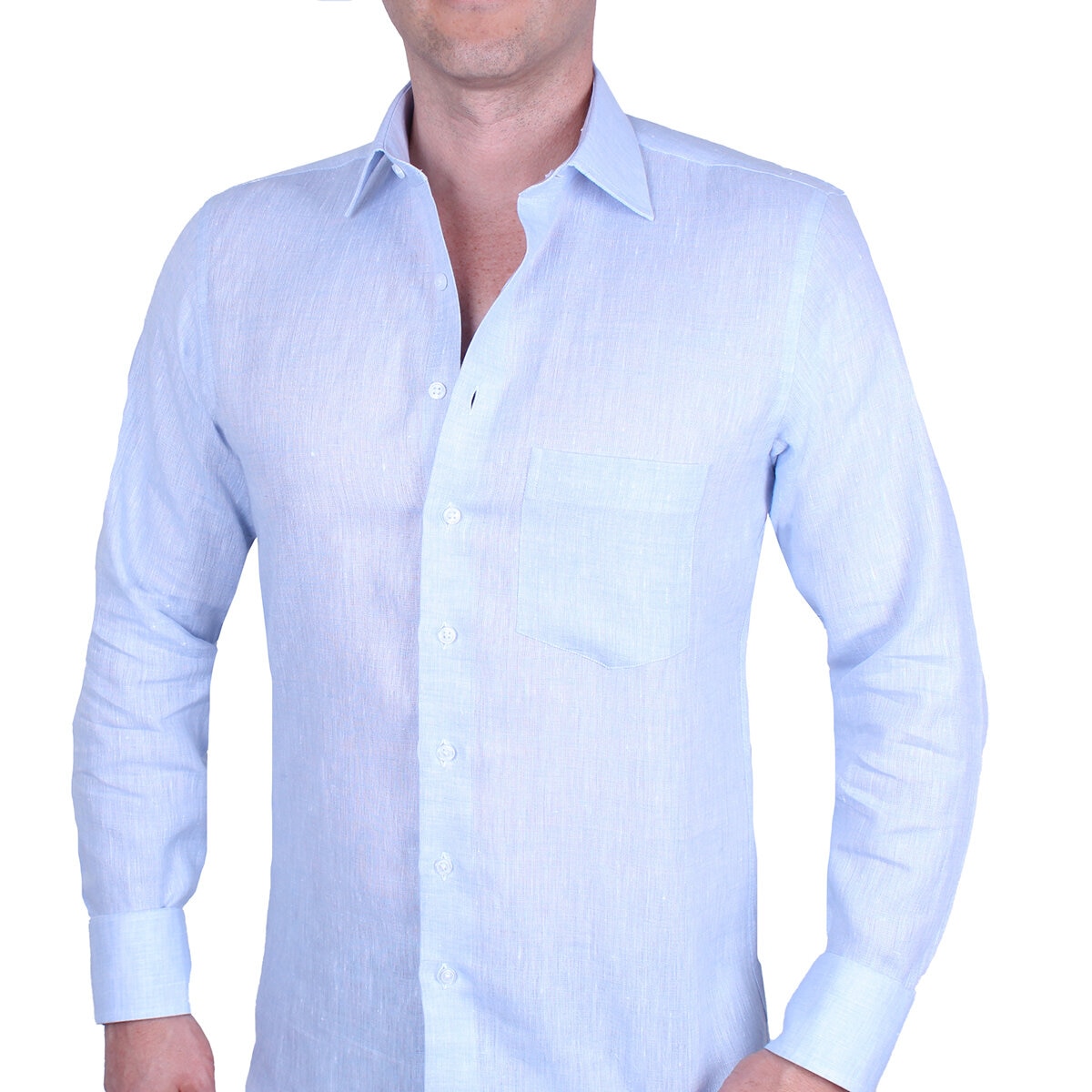 EC CAMISA LINO CABALLERO AZUL CIELO .MX