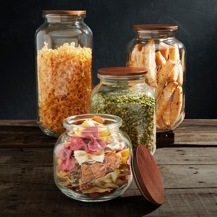 Mason Juego de 4 Frascos de Vidrio con Tapas de Madera de Acacia