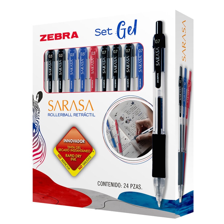 Bolígrafo Sarasa Gel 24 Pzas, Tinta Negra, Azul y Roja Bolígrafo Sarasa Gel 24 Pzas, Tinta Negra, Azul y Roja
