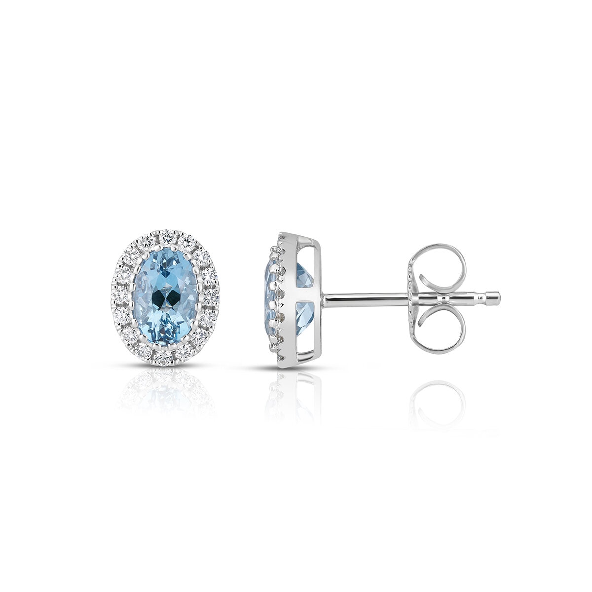 Aretes de Aquamarina con diamantes 0.19ctw, Oro Blanco 14K