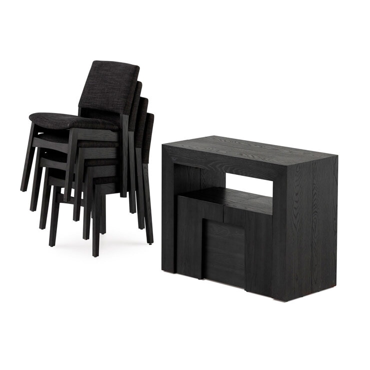 Transformer Table, Set de Comedor Expandible Color Gris Oscuro, Capacidad de hasta 12 Personas, 100% Madera