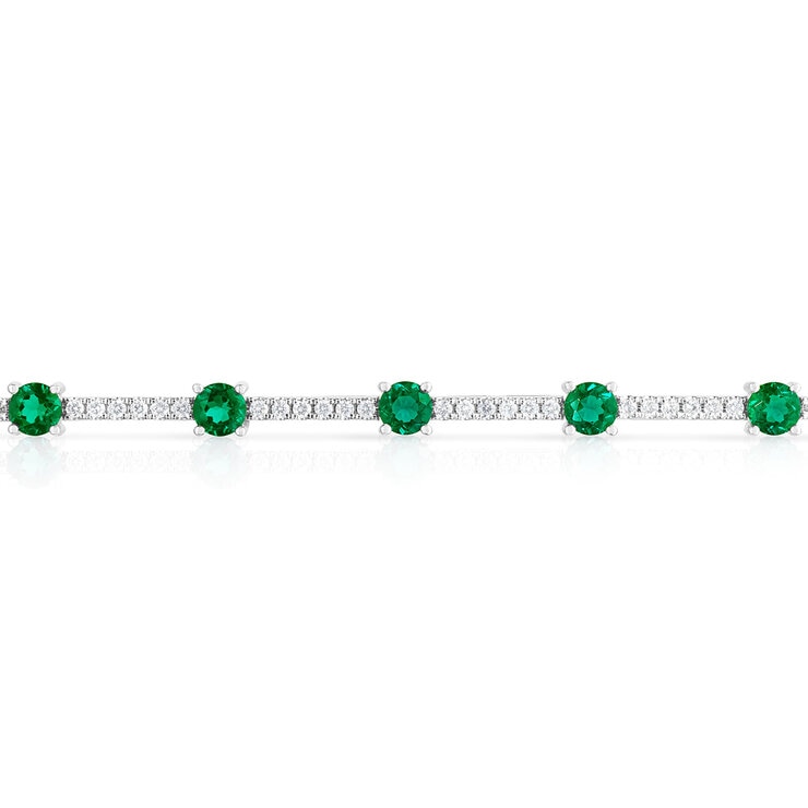 Pulsera de Esmeralda Creada y Diamantes .80ctw, Oro Blanco 14K