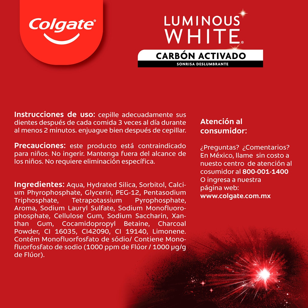 Colgate Luminous White Pasta Dental con Carbón Activado 4 pzas
