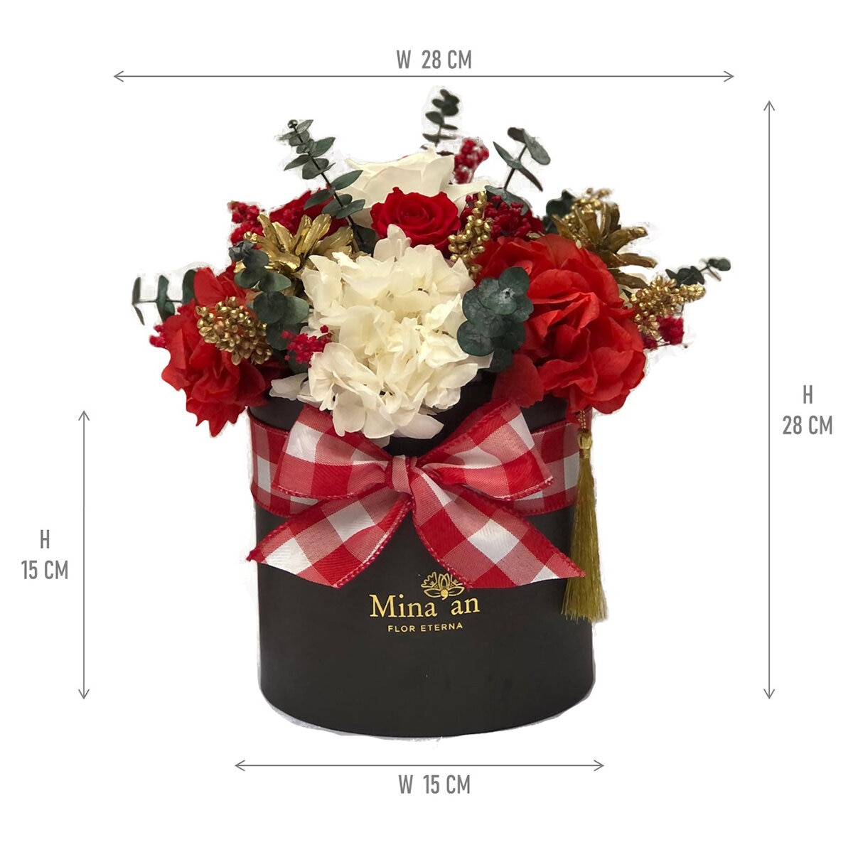 Bouquet Navidad, Caja Negra Listón de Cuadros Bouquet Navidad, Caja Negra Listón de Cuadros