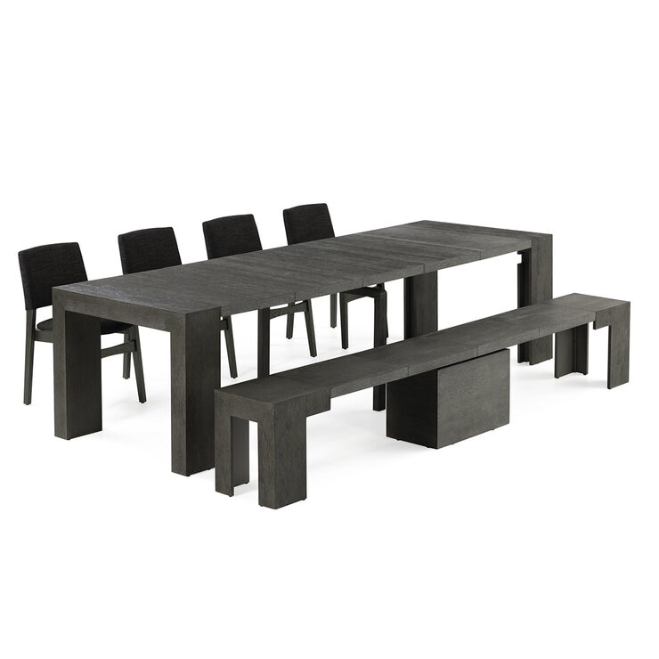Transformer Table, Set de Comedor Expandible Color Gris Oscuro, Capacidad de hasta 12 Personas, 100% Madera