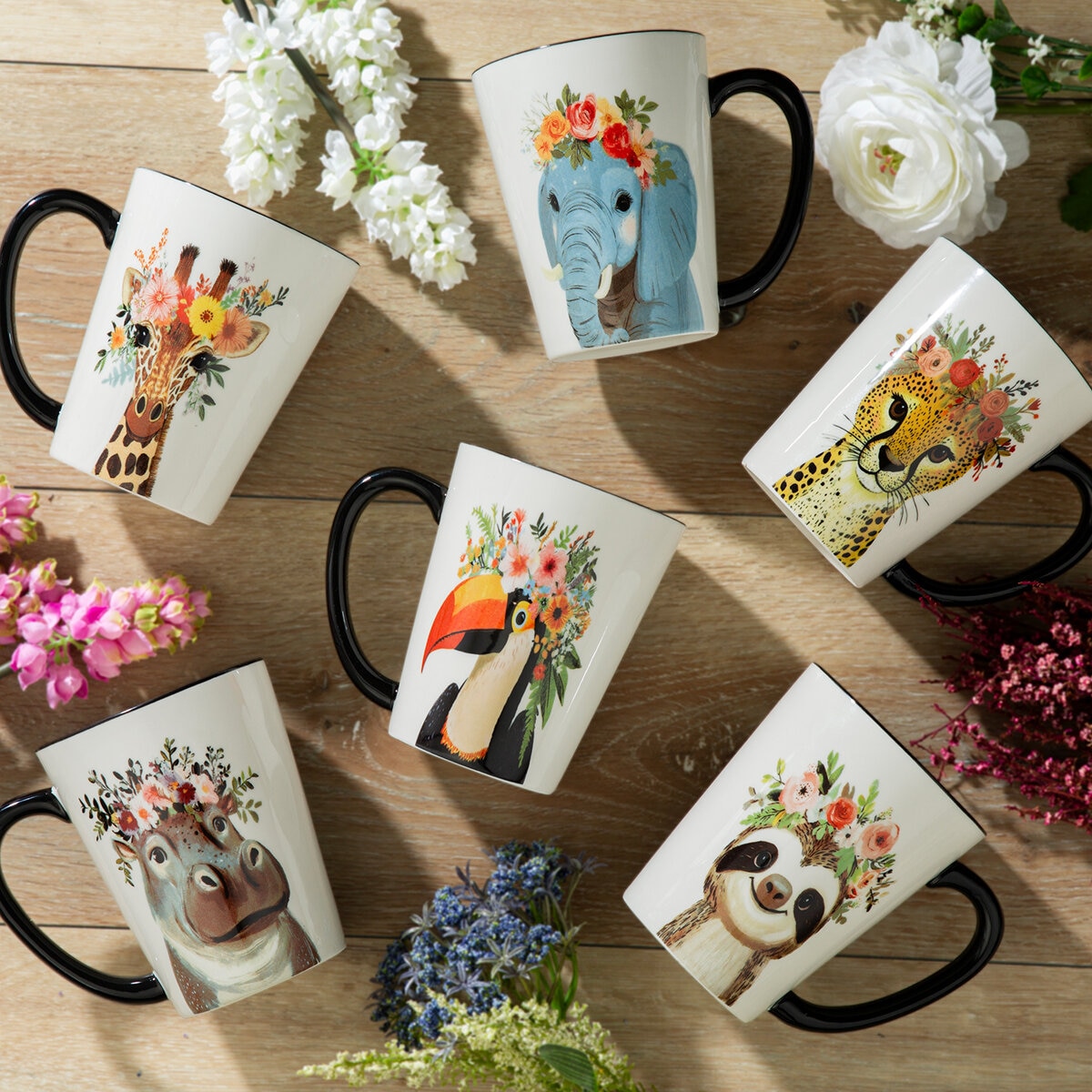Signature Housewares Juego de 6 tazas de Cerámica de Animales