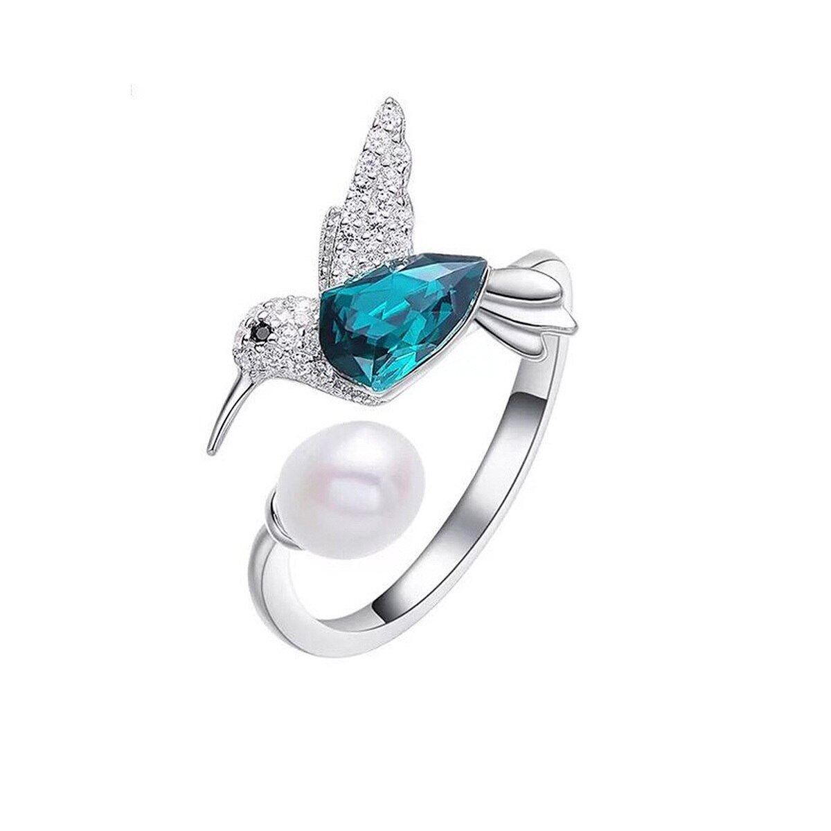 Mayfer, Anillo Ajustable de Metal, con Figura de Colibrí con Cristal Austríaco