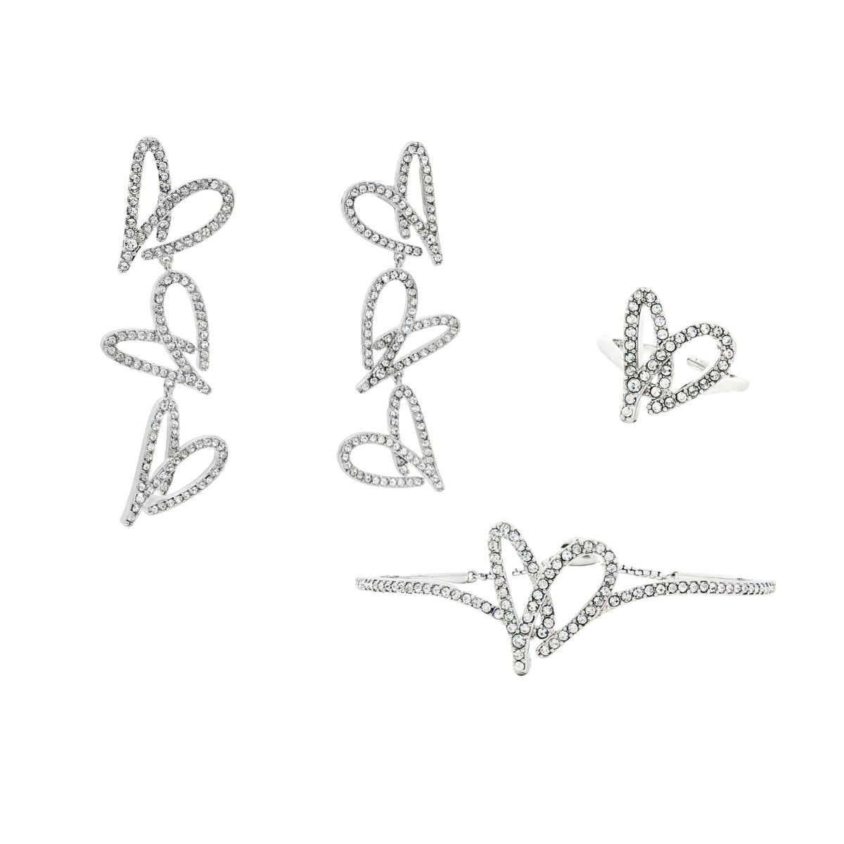 Mayfer, Juego de Corazones, Anillo, Aretes y Pulsera, con Cristal Austríaco