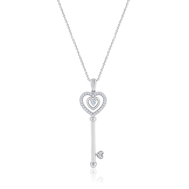 Dije de Diamantes 0.30ctw, Llave de Corazon, Oro Blanco 14K Dije de Diamantes 0.30ctw, Llave de Corazon, Oro Blanco 14K