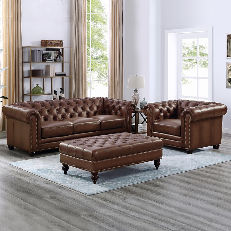 Prospera Home, Allington, set de 3 piezas, sofá, sillón y otomano, piel