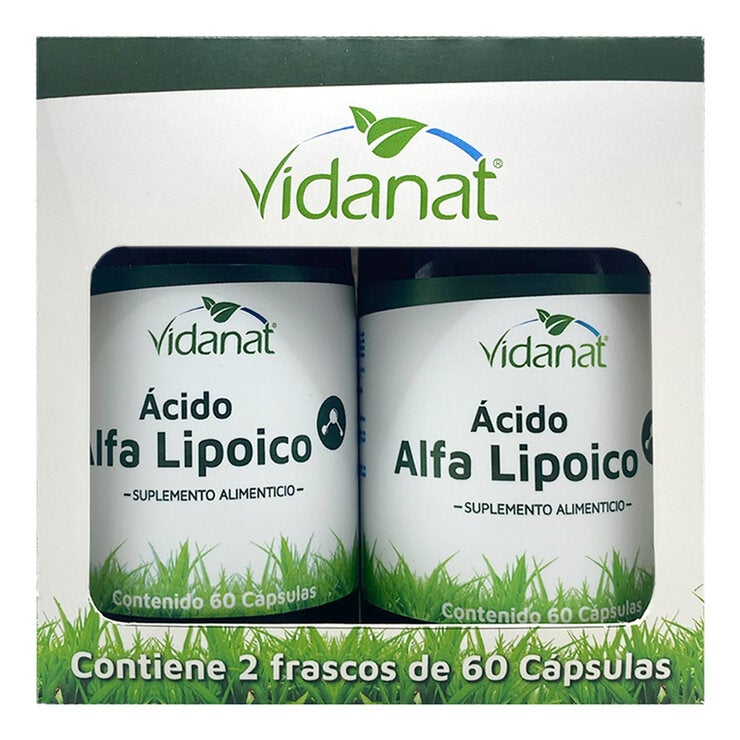Vidanat Ácido Alfa Lipoico 2 Frascos de 60 Cápsulas Vidanat Ácido Alfa Lipoico 2 Frascos de 60 Cápsulas