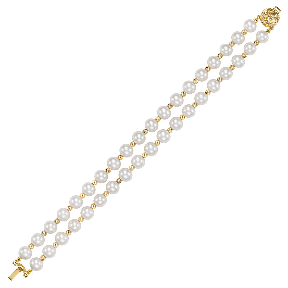 Pulsera de Perlas Cultivadas 7-8mm con Dos Filas, Oro Amarillo de 14K