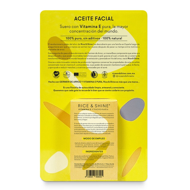 Rice & Shine, Kit de 2 Aceites Faciales de 30 ml Cada Uno + Gua sha de Acero Inoxidable Rice & Shine, Kit de 2 Aceites Faciales de 30 ml Cada Uno + Gua sha de Acero Inoxidable