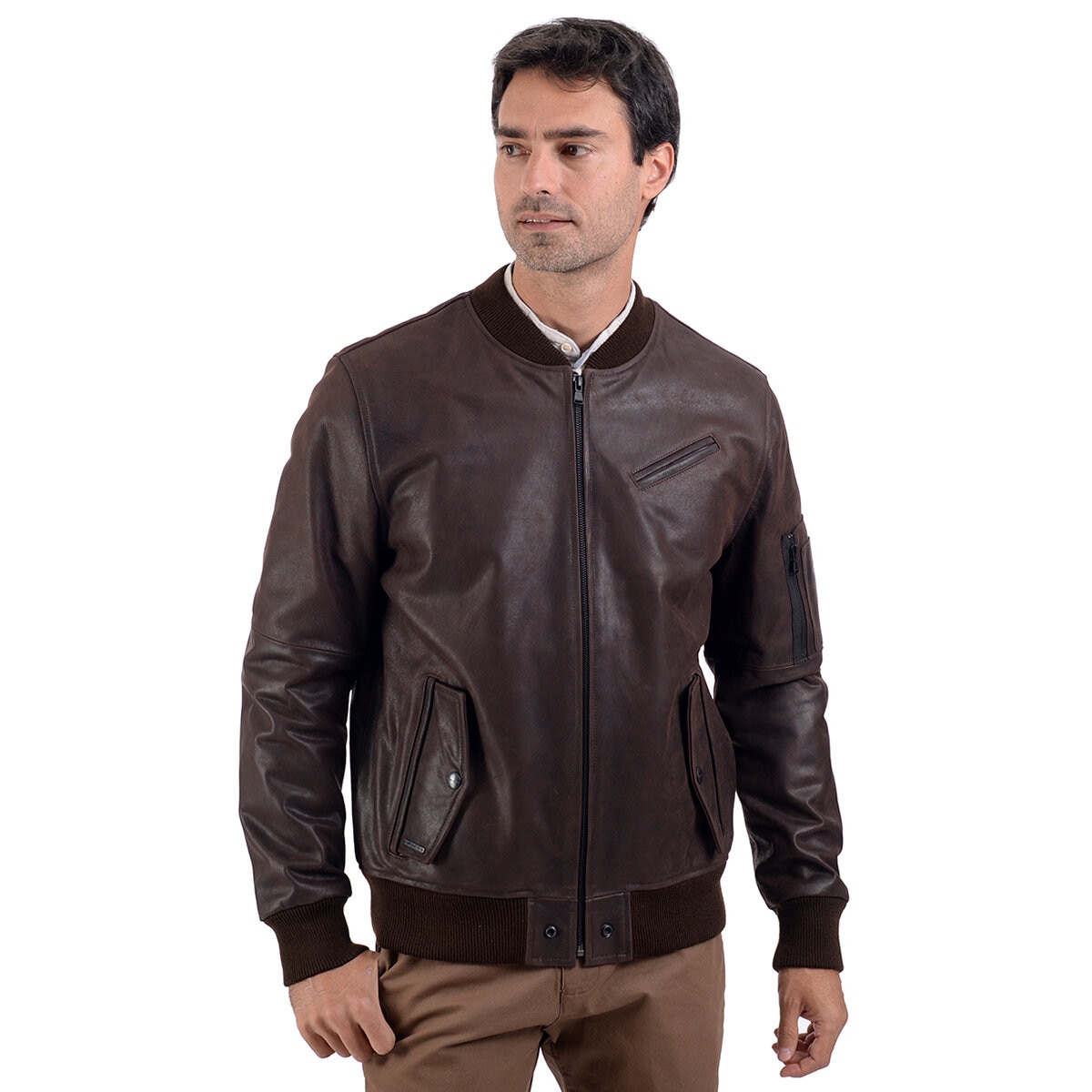 Perry Ellis, Chamarra de Piel para Caballero, Color Café Oscuro, Varias Tallas