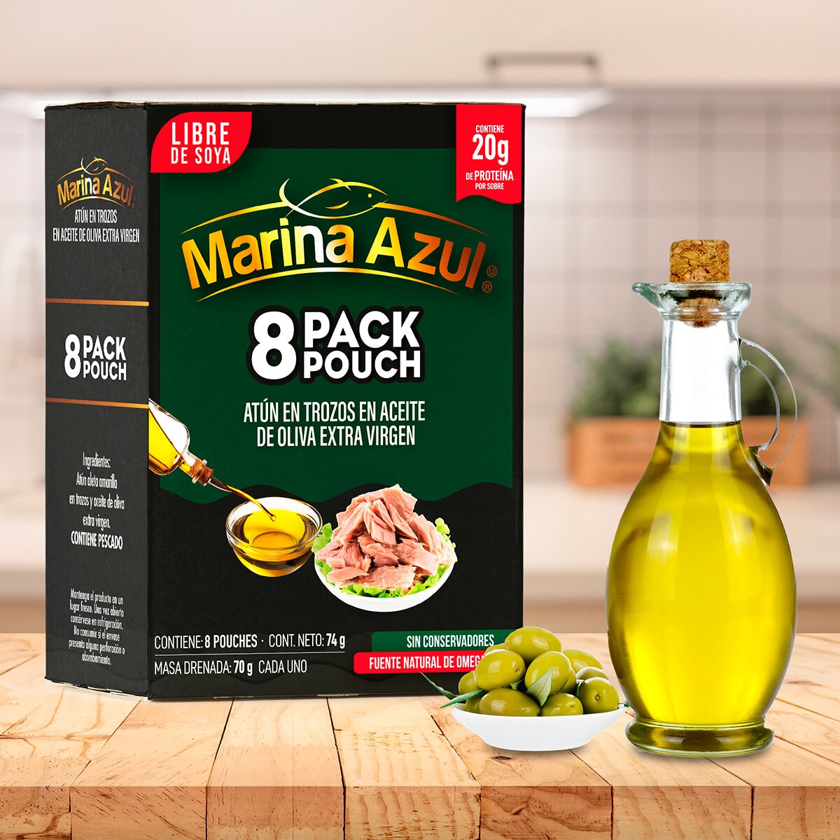 Marina Azul Atún en Aceite de Oliva Pouch 8 sobres de 74 g