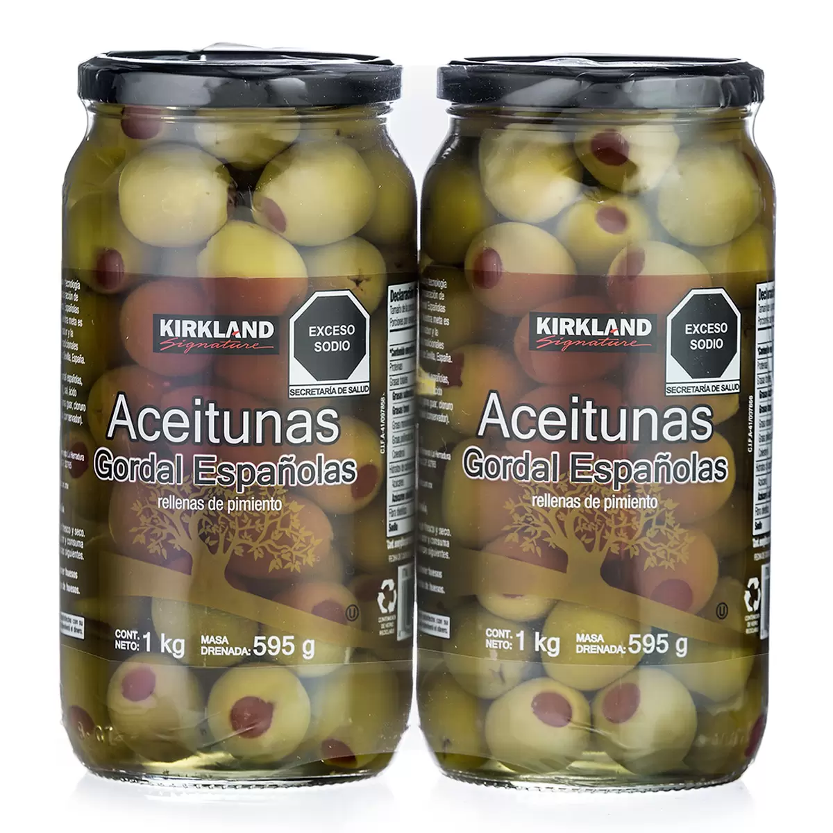 Kirkland Signature Aceitunas Gordal Españolas Rellenas de Pimiento 2  pzas de 595 g