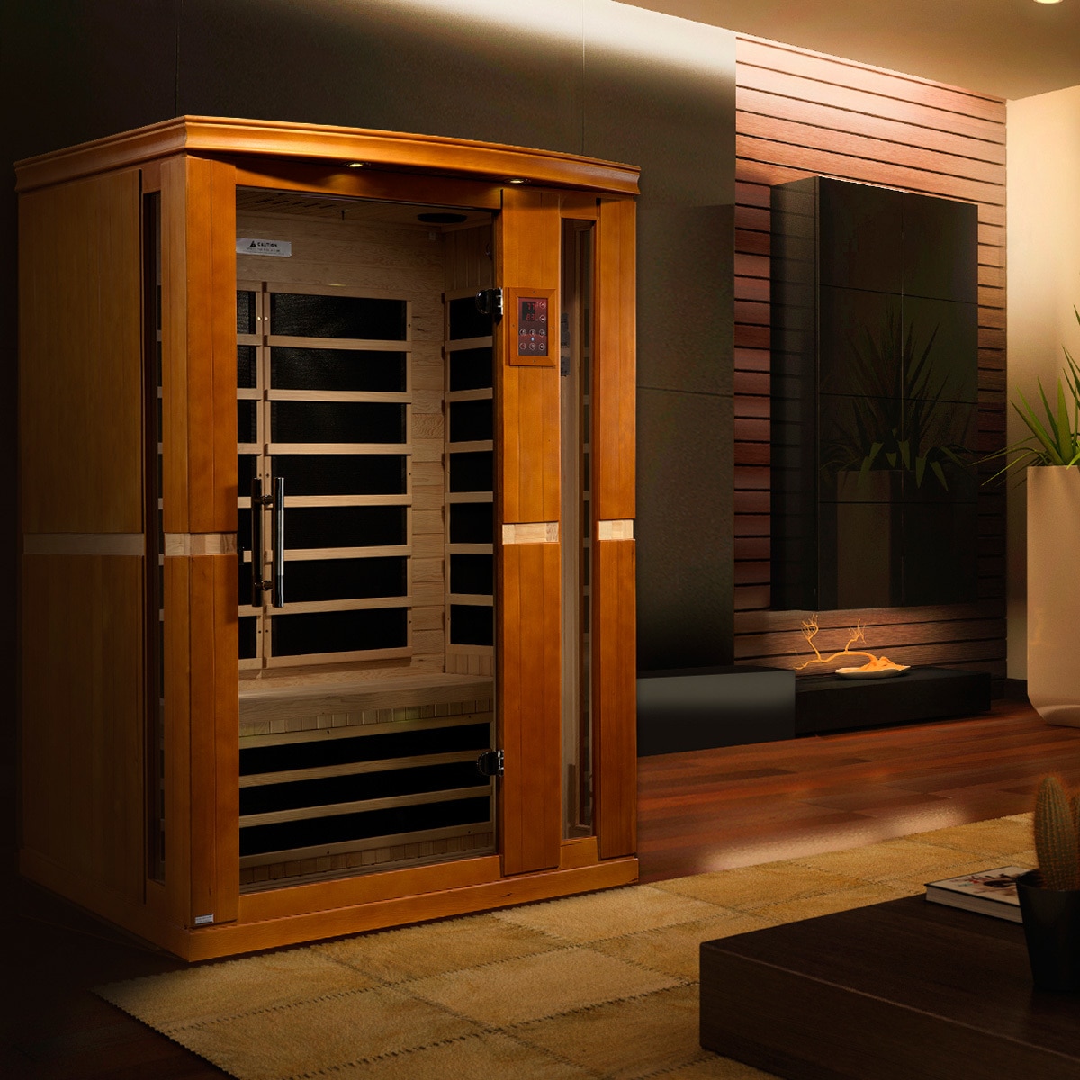 Sauna de infrarrojos 130x130x200 con vidrio opaco para 2 personas hecha de  abeto canadiense en un color claro