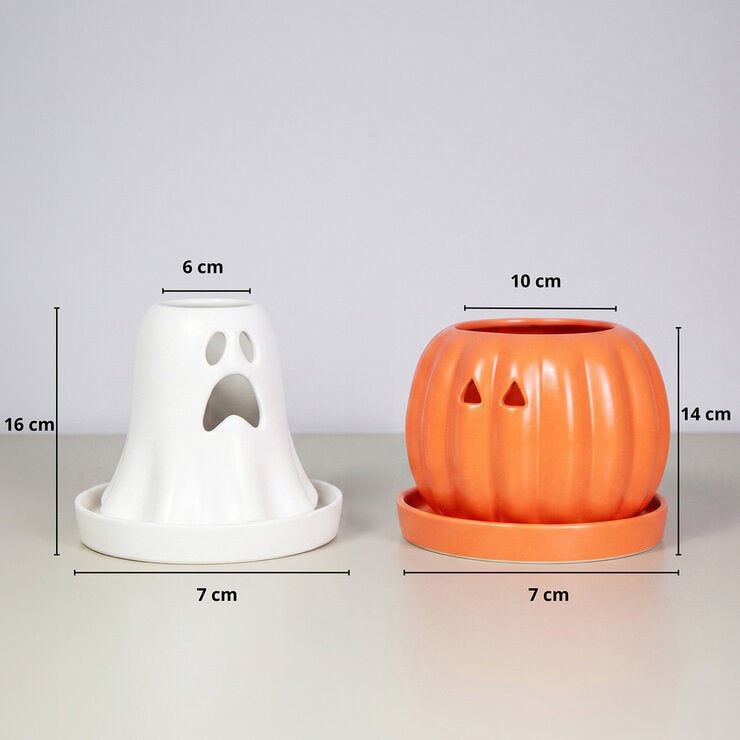 Estudio Floga, Macetas Tipo Halloween de Cerámica 2 piezas, Varios Diseños