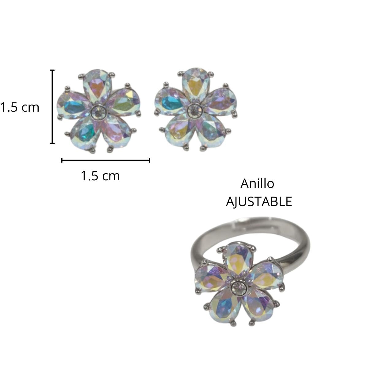 Mayfer, Juego de Aretes y Anillo en Forma de Flor con Cristal Austríaco Mayfer, Juego de Aretes y Anillo en Forma de Flor con Cristal Austríaco