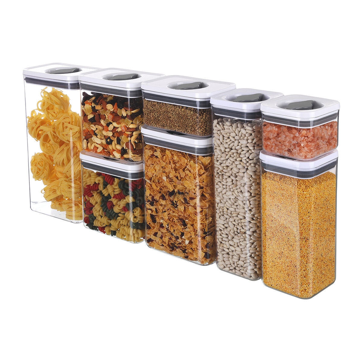 AG Box, Set de 8 Contenedores de Alimentos, DIferentes Capacidades, con Cierre Giratorio