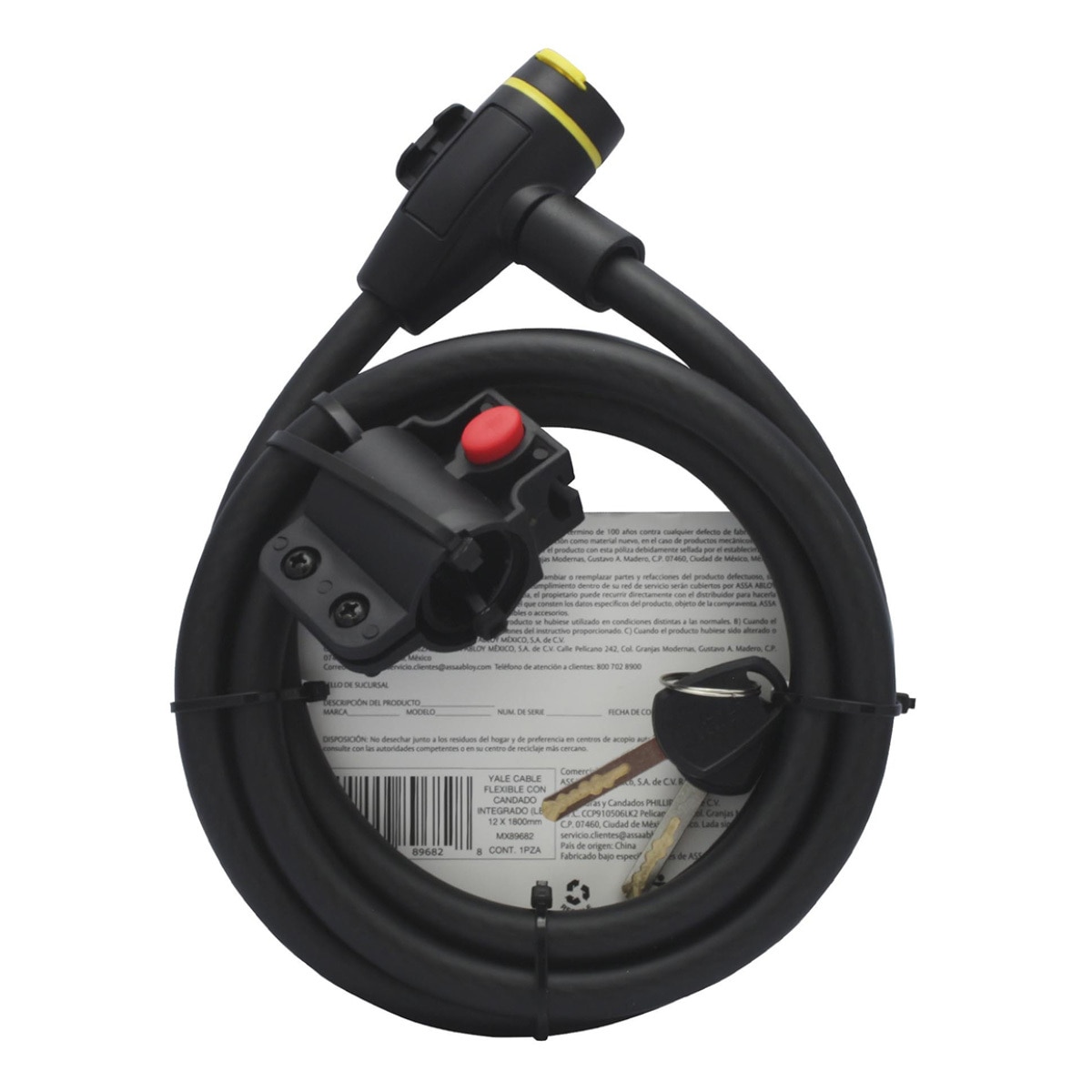 Yale, Cable de Acero con Candado y Llaves 12x1800 mm Yale, Cable de Acero con Candado y Llaves 12x1800 mm