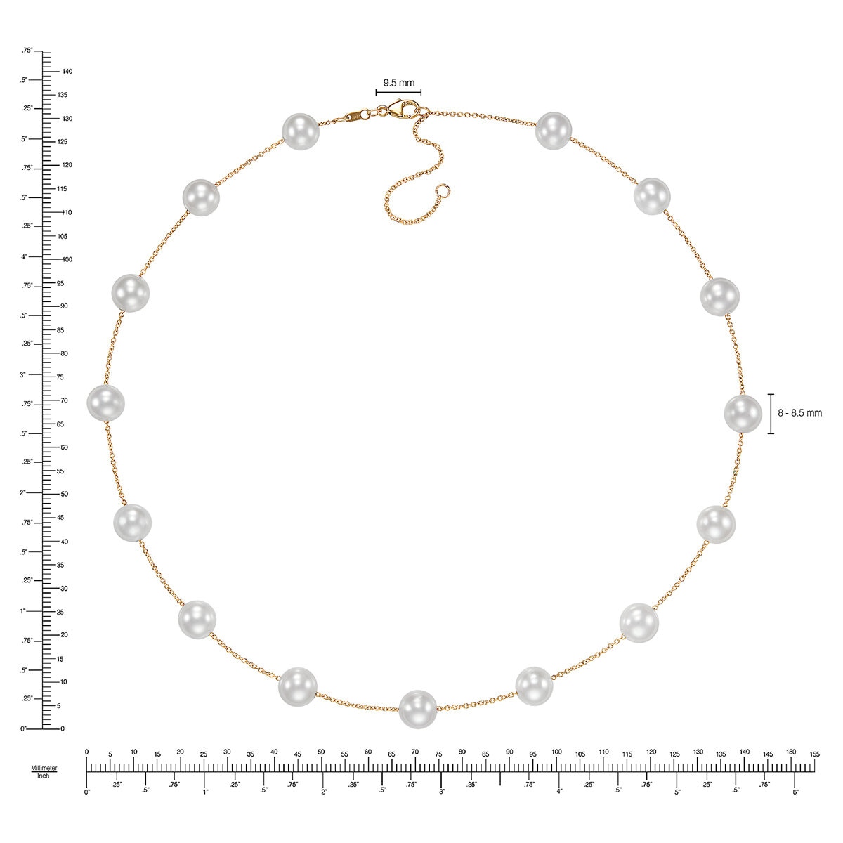 Collar de Perla Cultivada Agua Dulce, 45.72cm, Oro Amarillo de 14K